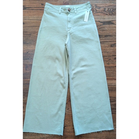 Maeve Pants - NWT MAEVE Colette Crop Wide Leg Pants Moss Green Sz 29 Stovepipe Raw Hem Stretch